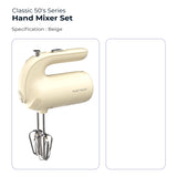 Electrova Classic 50's Series hand mixer in beige finish with stainless steel beaters and retro styling