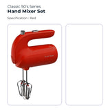 Electrova Classic 50's Series hand mixer in red color designed for efficient mixing and modern kitchen aesthetics
