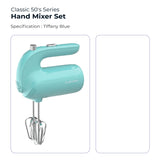 Electrova Classic 50's Series hand mixer available in tiffany blue colors with ergonomic lightweight design