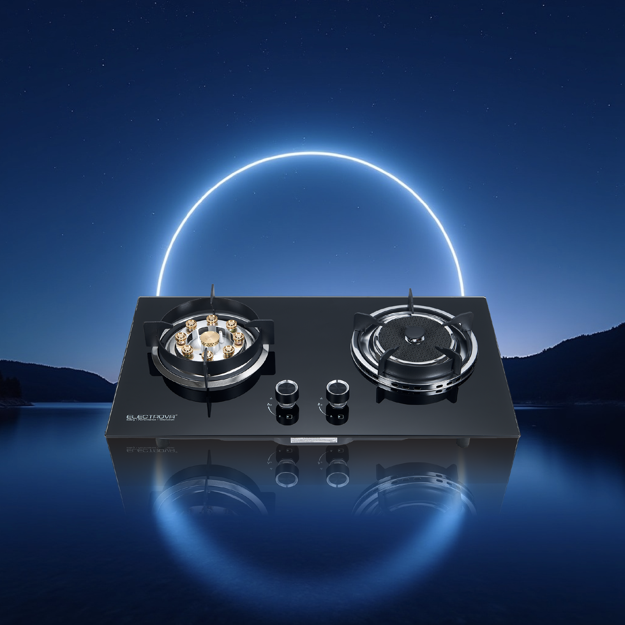 Electrova Double Burner Tempered Glass Gas Stove (Built-in/Table Top)