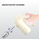 Electrova Classic 50's Series hand mixer with one-touch beater eject button for quick accessory removal