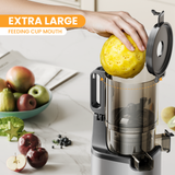 Electrova SlowPress Juice Extractor featuring an extra-wide feeding chute that fits larger fruits for faster and easier juicing
