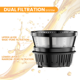 Electrova SlowPress Juice Extractor with dual-layer filtration system for smoother juice, reduced pulp and improved extraction performance