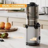 Electrova SlowPress Juice Extractor with dual-channel design that separates juice and pulp for cleaner and more efficient juicing
