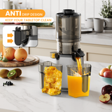Electrova SlowPress Juice Extractor with anti-drip spout design to prevent leaks and keep kitchen countertops clean during juicing