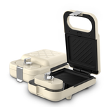 Electrova Classic 50's Series 4-in-1 waffle maker displayed in both closed and opened positions with removable plates