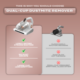 Electrova eSonic dual-cup UV mite remover vacuum cleaner comparison showing stronger suction, larger dust cup and reduced clogging versus conventional mite vacuums