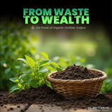 From Waste to Wealth concept showing nutrient-rich soil and healthy plants created from recycled food waste through sustainable waste management