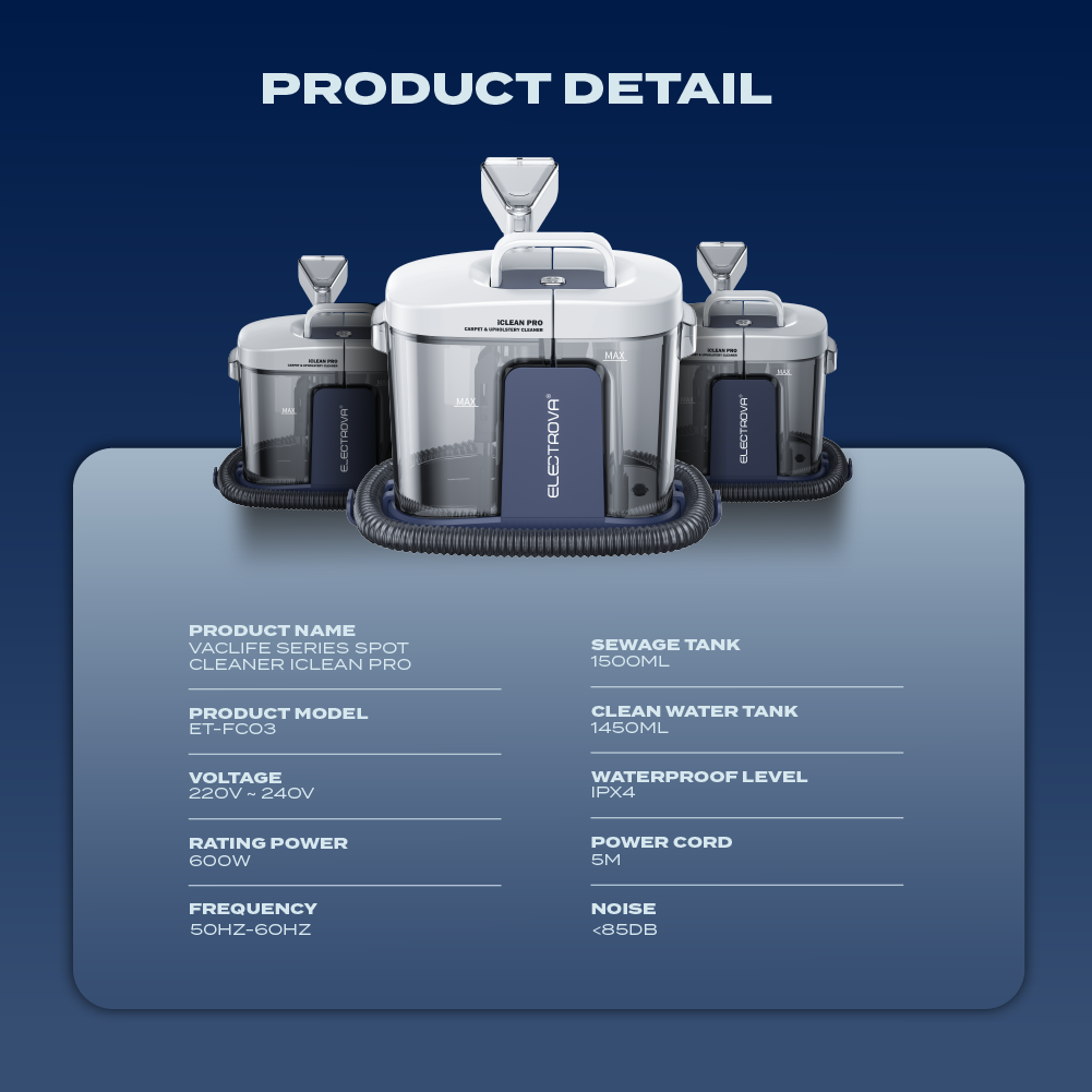 Electrova Fabric & Upholstery Spot Cleaner iClean Pro VacLife Series