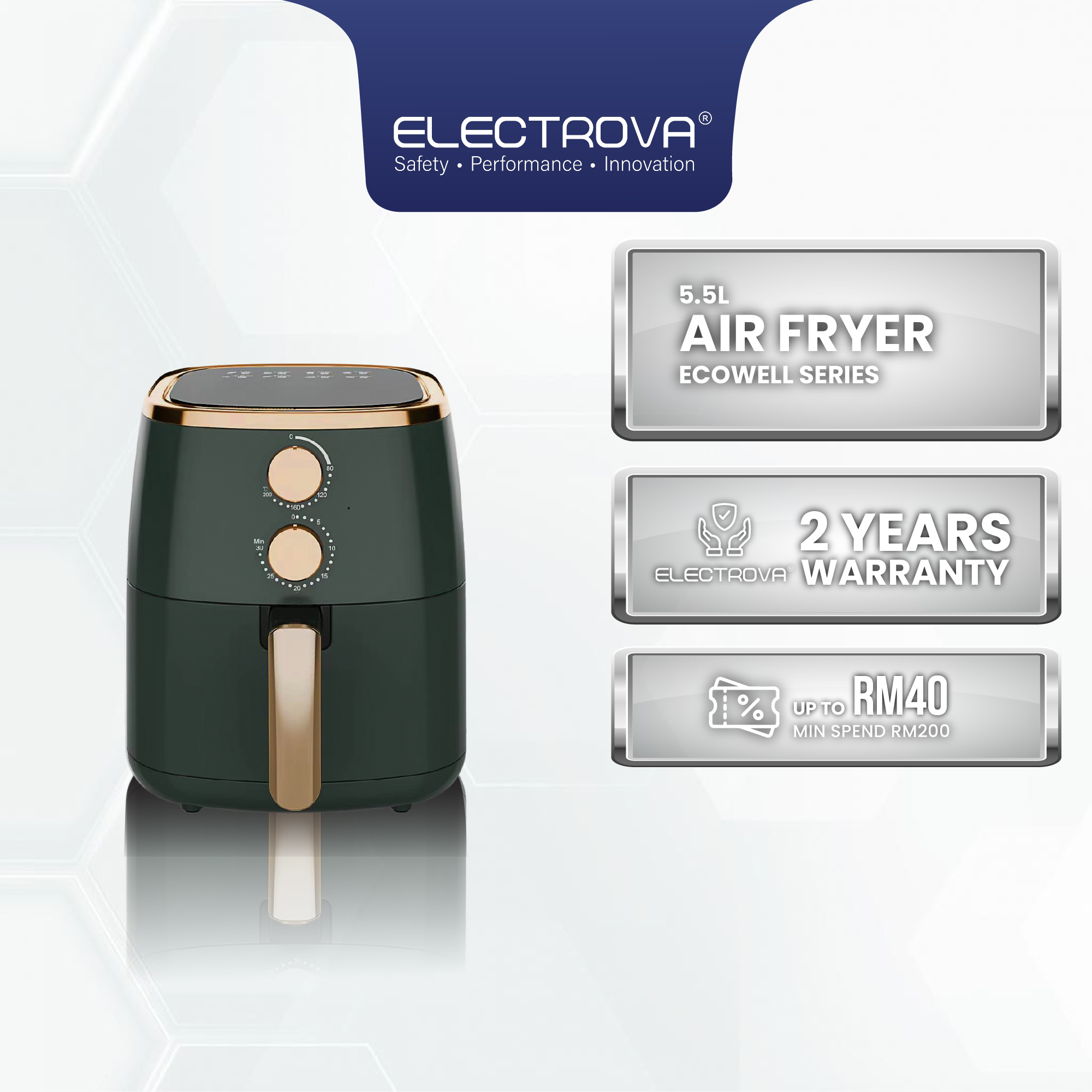 Electrova Ecowell Series Premium Large Air Fryer (5.5L)