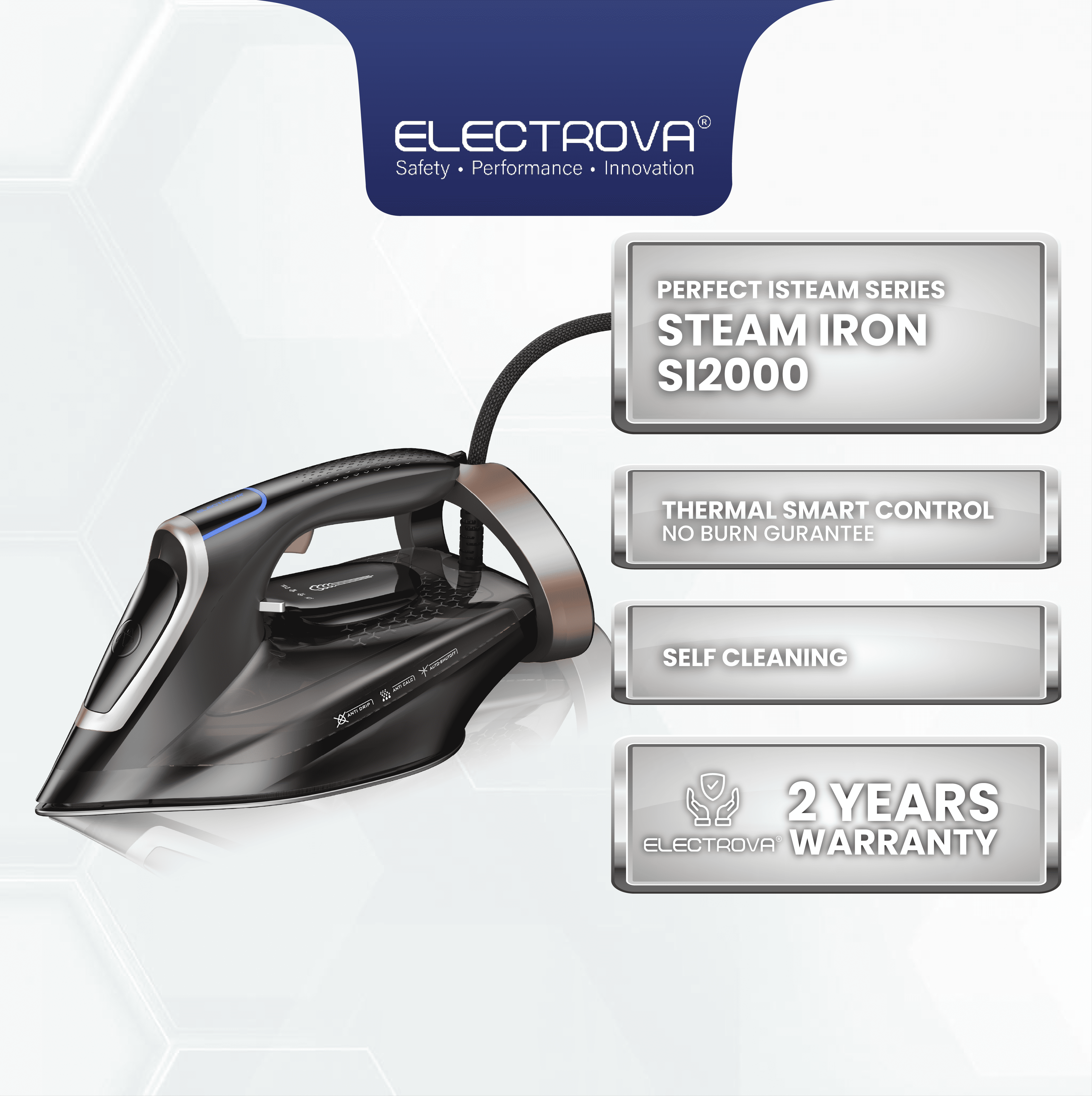 Si2000 Electrova Steam Iron SI2000 | Anti-Burn & Self-Cleaning – Electrova MY