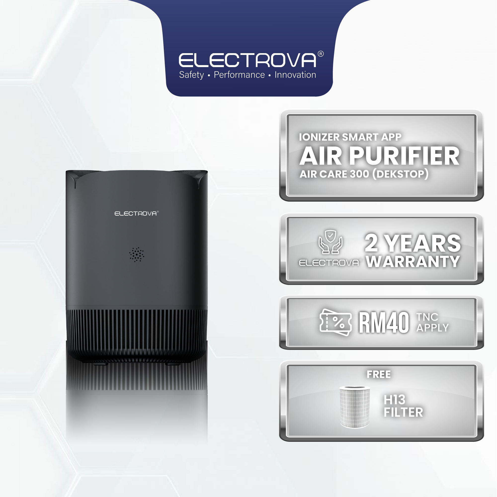 Electrova iPure AirCare 300 Series Desktop Air Purifier (Small)