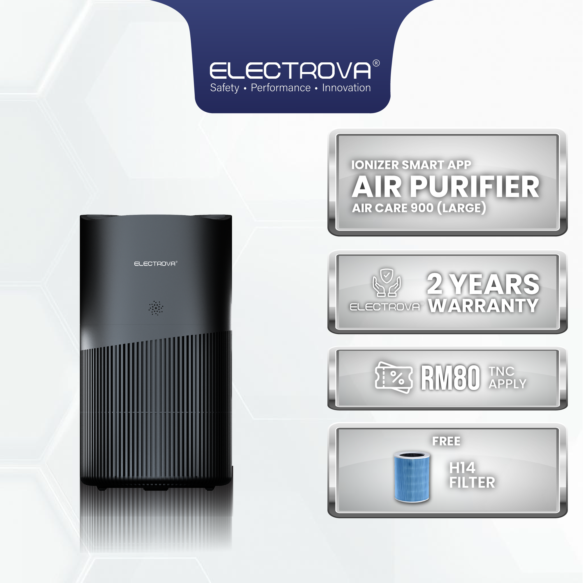 Electrova iPure AirCare 900 Series Ionic H14 Medical-Grade Air Purifier (Large)