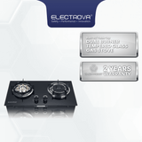 Electrova Double Burner Tempered Glass Gas Stove (Built-in/Table Top)