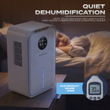 Electrova low noise dehumidifier operating at under 30dB in sleep mode for comfortable overnight use