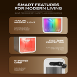 Electrova dehumidifier with 7-color ambient lighting, full tank protection and 1-meter power cord for modern home convenience